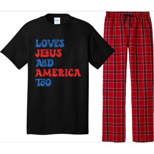 Loves Jesus and America Too God Christian 4th of July retro Pajama Set