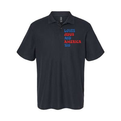 Loves Jesus and America Too God Christian 4th of July retro Softstyle Adult Sport Polo