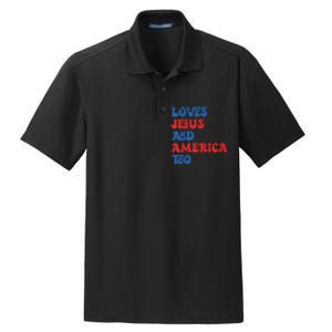 Loves Jesus and America Too God Christian 4th of July retro Dry Zone Grid Polo