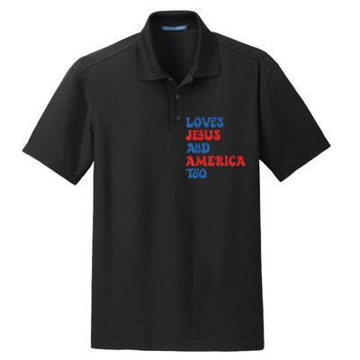 Loves Jesus and America Too God Christian 4th of July retro Dry Zone Grid Polo