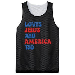 Loves Jesus and America Too God Christian 4th of July retro Mesh Reversible Basketball Jersey Tank