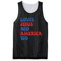 Loves Jesus and America Too God Christian 4th of July retro Mesh Reversible Basketball Jersey Tank