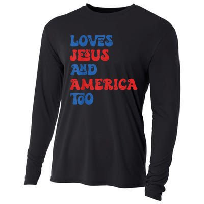 Loves Jesus and America Too God Christian 4th of July retro Cooling Performance Long Sleeve Crew