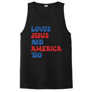 Loves Jesus and America Too God Christian 4th of July retro PosiCharge Competitor Tank