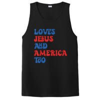 Loves Jesus and America Too God Christian 4th of July retro PosiCharge Competitor Tank