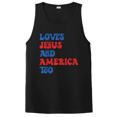 Loves Jesus and America Too God Christian 4th of July retro PosiCharge Competitor Tank