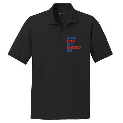 Loves Jesus and America Too God Christian 4th of July retro PosiCharge RacerMesh Polo