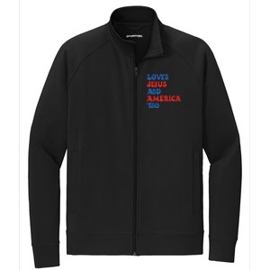 Loves Jesus and America Too God Christian 4th of July retro Stretch Full-Zip Cadet Jacket