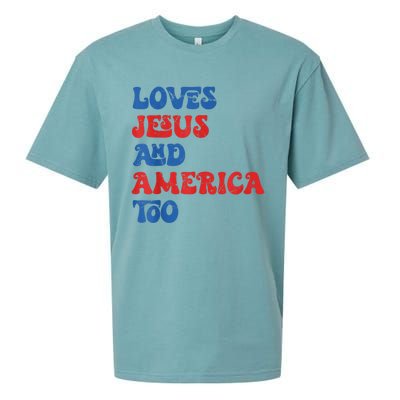 Loves Jesus and America Too God Christian 4th of July retro Sueded Cloud Jersey T-Shirt