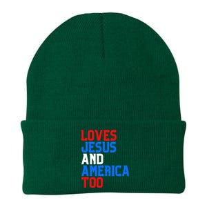 Loves Jesus And America Too 4th Of July Knit Cap Winter Beanie