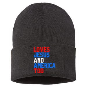 Loves Jesus And America Too 4th Of July Sustainable Knit Beanie