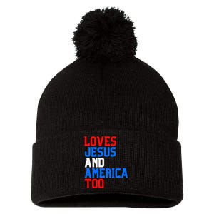 Loves Jesus And America Too 4th Of July Pom Pom 12in Knit Beanie