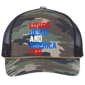 Loves Jesus And America Too 4th Of July Retro Rope Trucker Hat Cap