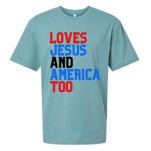 Loves Jesus And America Too 4th Of July Sueded Cloud Jersey T-Shirt