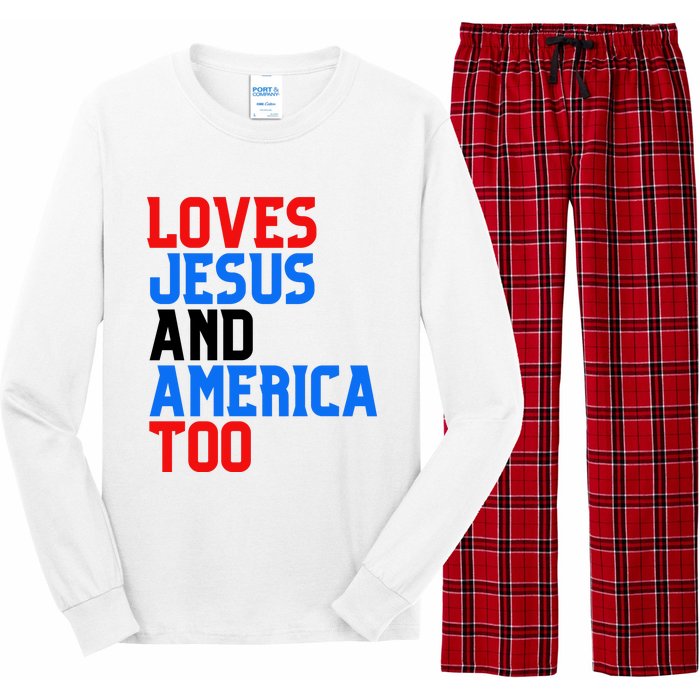 Loves Jesus And America Too 4th Of July Long Sleeve Pajama Set