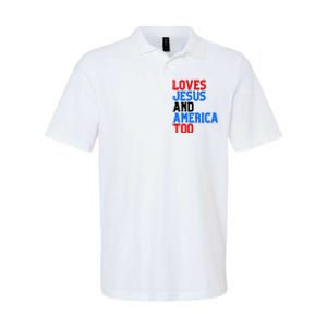 Loves Jesus And America Too 4th Of July Softstyle Adult Sport Polo