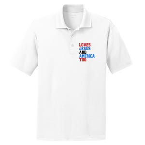 Loves Jesus And America Too 4th Of July PosiCharge RacerMesh Polo