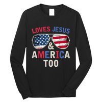 Loves Jesus and America Too Retro God Christian 4th of July Long Sleeve Shirt