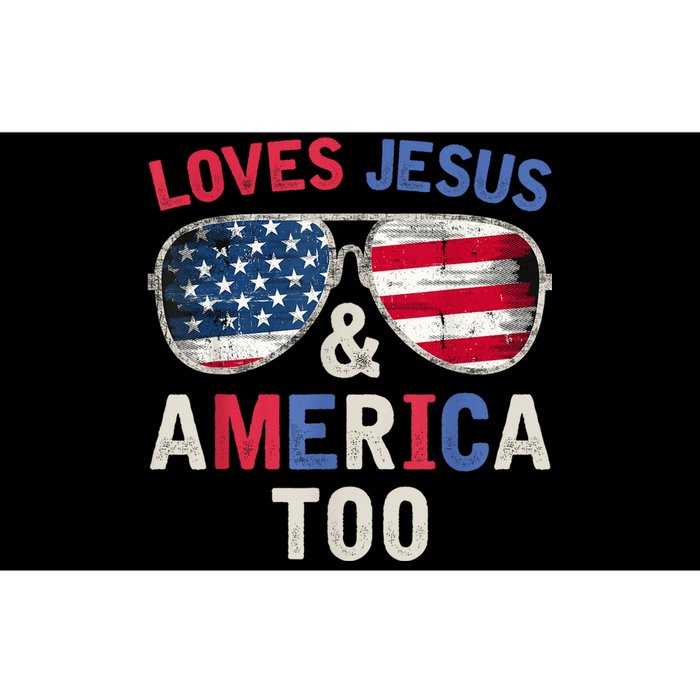 Loves Jesus and America Too Retro God Christian 4th of July Bumper Sticker