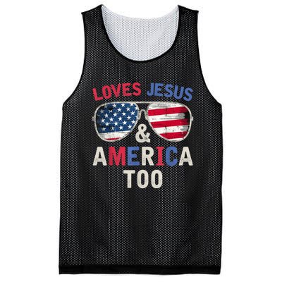 Loves Jesus and America Too Retro God Christian 4th of July Mesh Reversible Basketball Jersey Tank