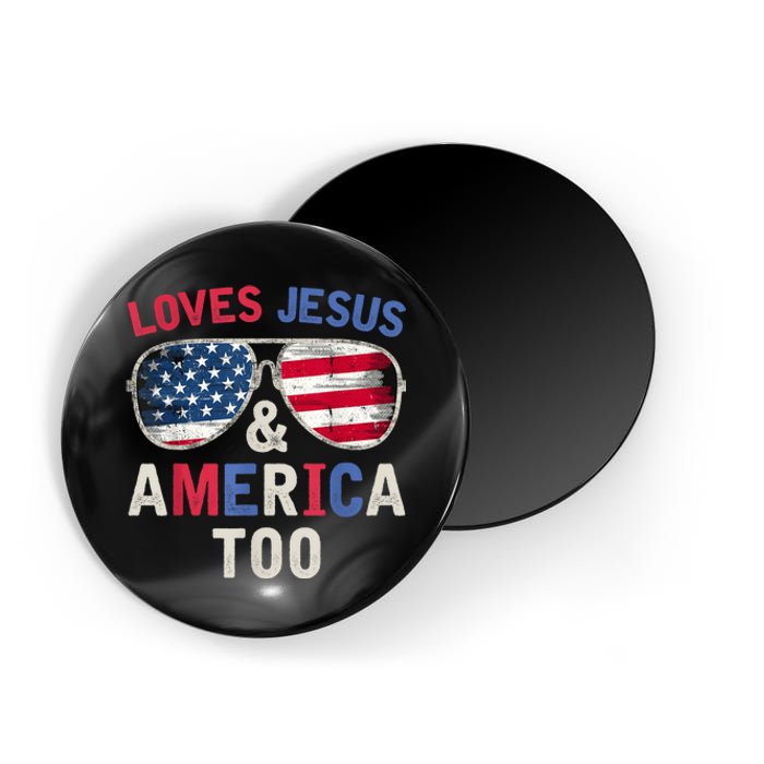 Loves Jesus and America Too Retro God Christian 4th of July Magnet