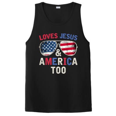 Loves Jesus and America Too Retro God Christian 4th of July PosiCharge Competitor Tank