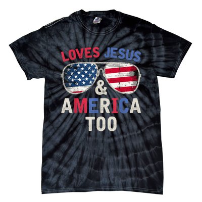 Loves Jesus and America Too Retro God Christian 4th of July Tie-Dye T-Shirt