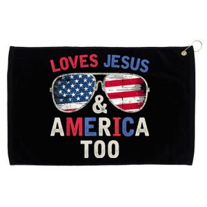 Loves Jesus and America Too Retro God Christian 4th of July Grommeted Golf Towel