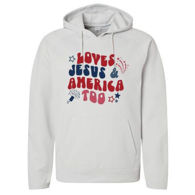 Loves Jesus And America Too Performance Fleece Hoodie