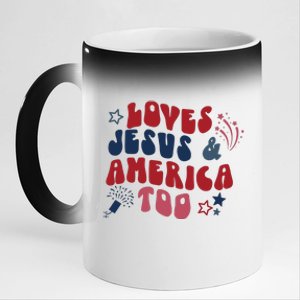 Loves Jesus And America Too 11oz Black Color Changing Mug