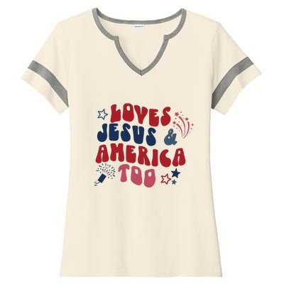 Loves Jesus And America Too Ladies Halftime Notch Neck Tee