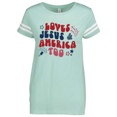 Loves Jesus And America Too Enza Ladies Jersey Football T-Shirt