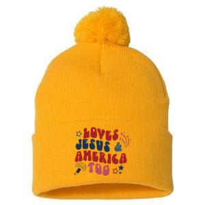 Loves Jesus And America Too Pom Pom 12in Knit Beanie