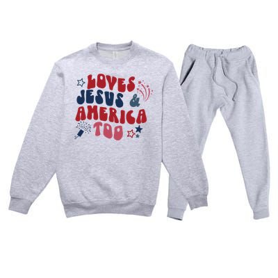 Loves Jesus And America Too Premium Crewneck Sweatsuit Set