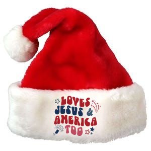 Loves Jesus And America Too Premium Christmas Santa Hat