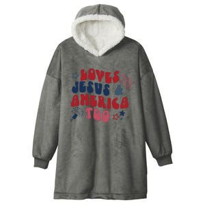 Loves Jesus And America Too Hooded Wearable Blanket