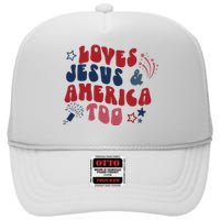 Loves Jesus And America Too High Crown Mesh Back Trucker Hat