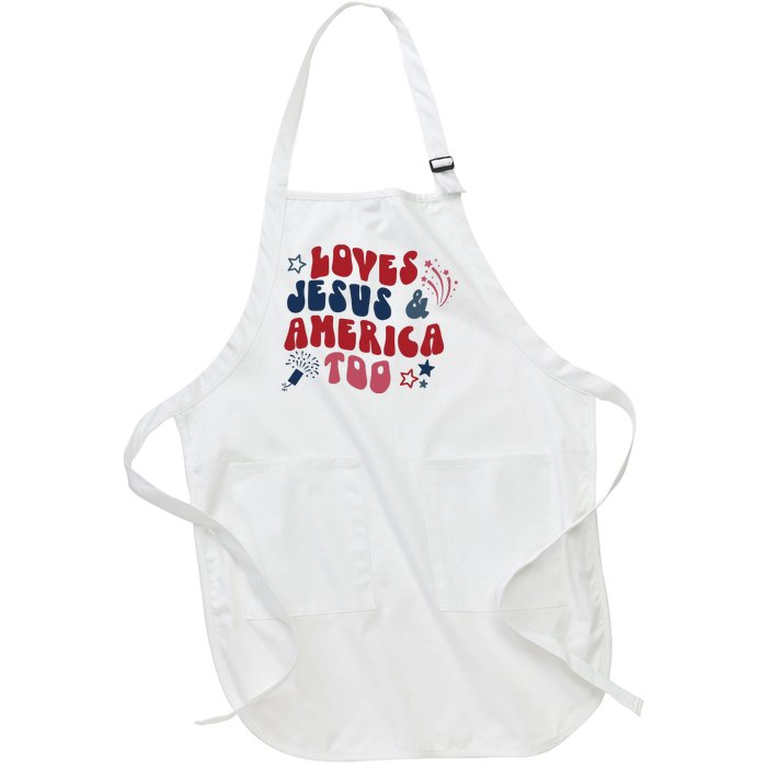 Loves Jesus And America Too Full-Length Apron With Pockets