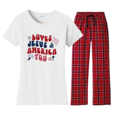 Loves Jesus And America Too Women's Flannel Pajama Set