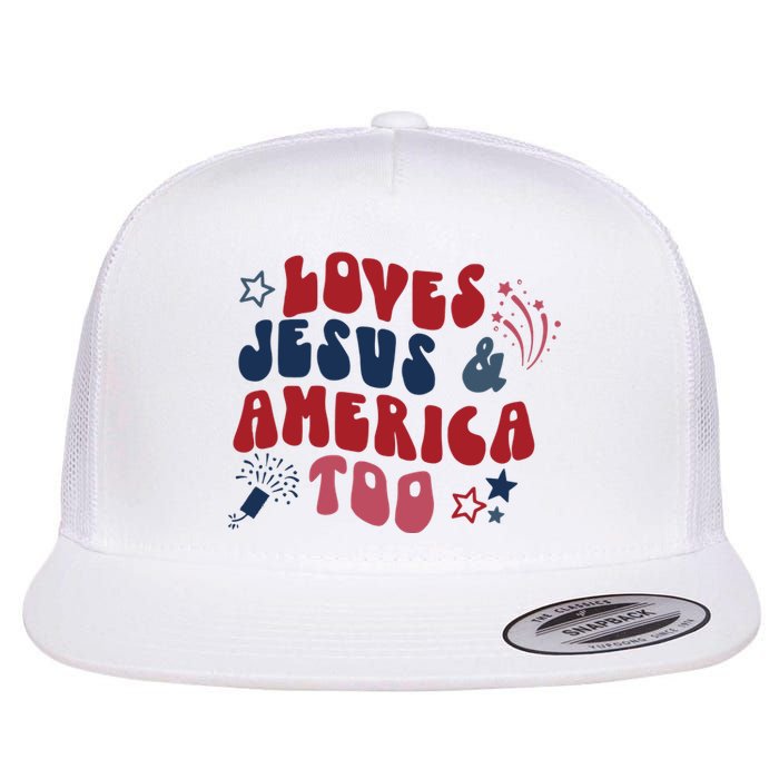 Loves Jesus And America Too Flat Bill Trucker Hat