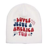 Loves Jesus And America Too Short Acrylic Beanie