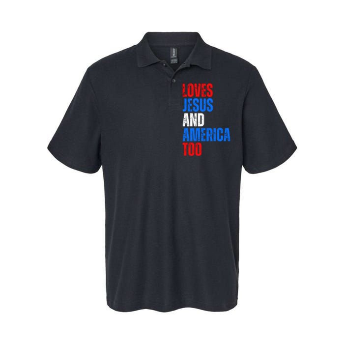 Loves Jesus And America Too 4th Of July Softstyle Adult Sport Polo