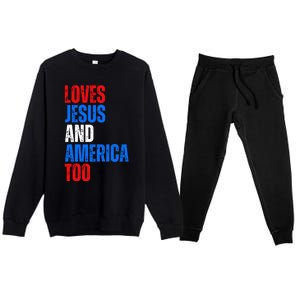 Loves Jesus And America Too 4th Of July Premium Crewneck Sweatsuit Set