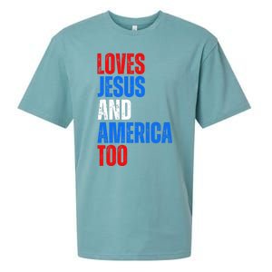 Loves Jesus And America Too 4th Of July Sueded Cloud Jersey T-Shirt