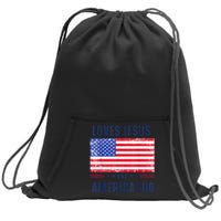 Loves Jesus and America Too Sweatshirt Cinch Pack Bag