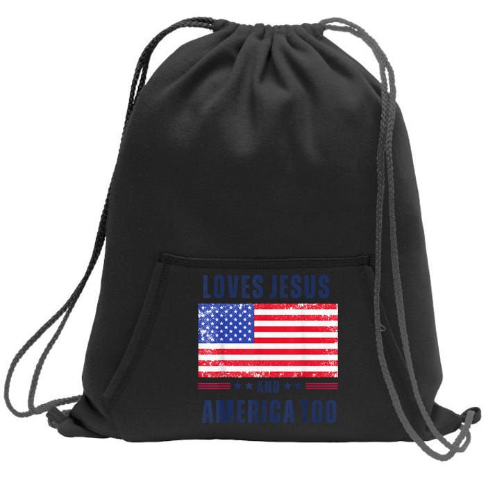 Loves Jesus and America Too Sweatshirt Cinch Pack Bag