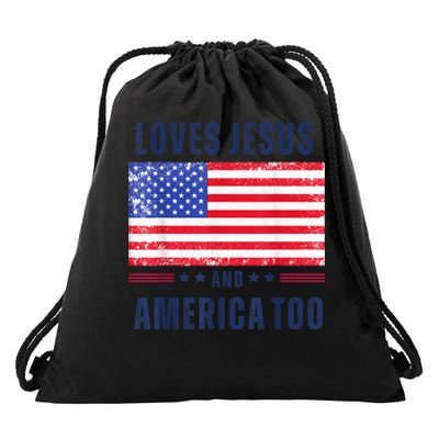 Loves Jesus and America Too Drawstring Bag