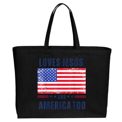 Loves Jesus and America Too Cotton Canvas Jumbo Tote