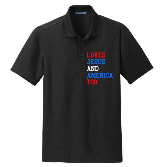 Loves Jesus And America Too 4th Of July Dry Zone Grid Polo