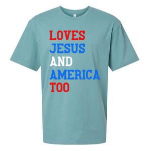 Loves Jesus And America Too 4th Of July Sueded Cloud Jersey T-Shirt